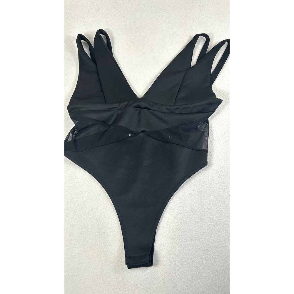 Nasty Gal Midnight City Plunging Bodysuit Womens 14 Black Goth Clubwear Sleek‎